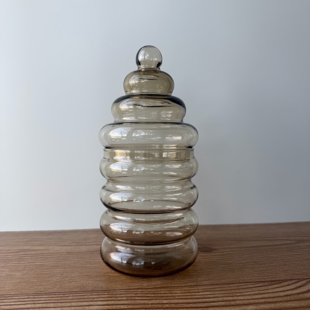 8” MCM Holmegaard Primula Jacob Bang Ribbed Glass Apothecary Smoke Colour Vtg